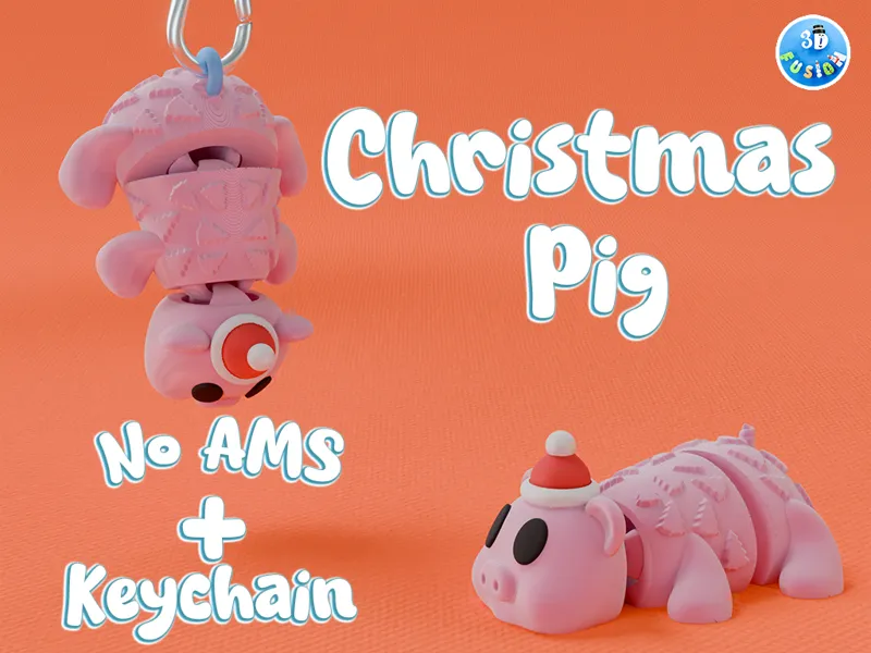 Flexi Christmas Pig -Fidget Toy + Keychain(No AMS)