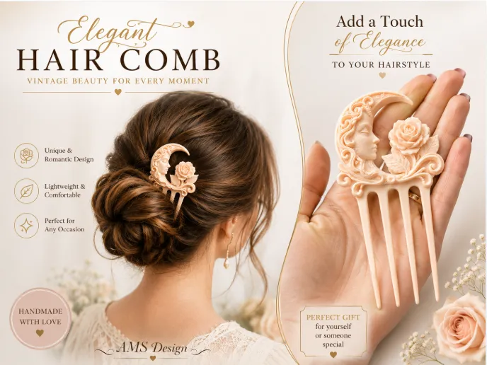 Letrero o emblema decorativo: Moon Rose Elegant Hair Comb. Referencia del modelo original.