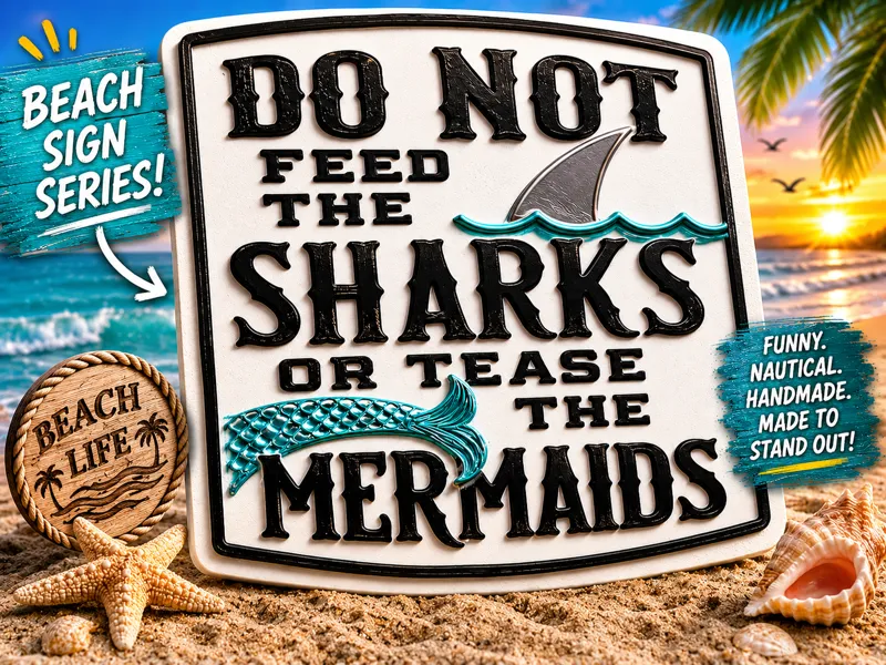Funny Beach Sign | Sharks & Mermaids