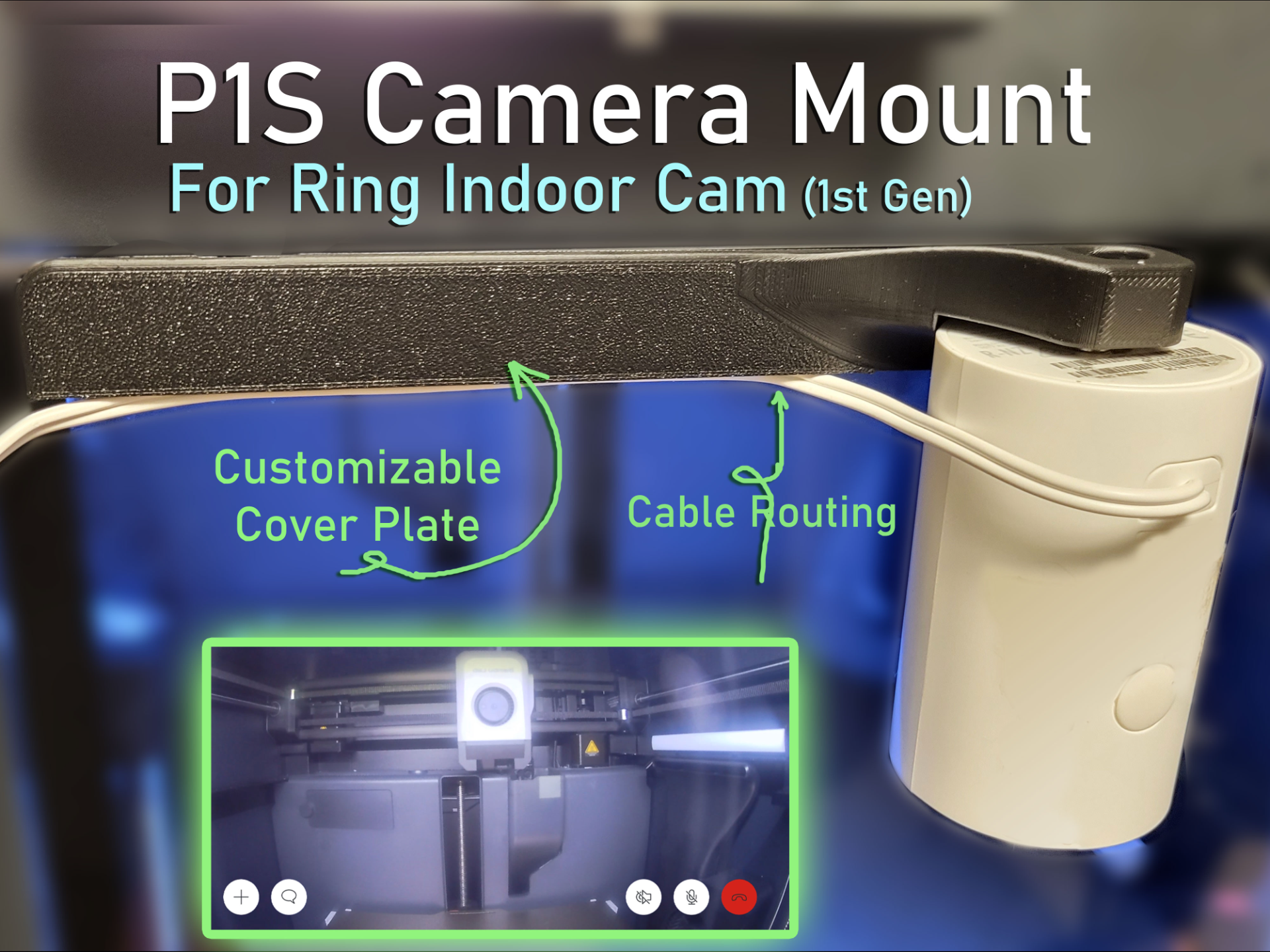 P1S Camera Mount - Ring Indoor Cam (1st Gen)