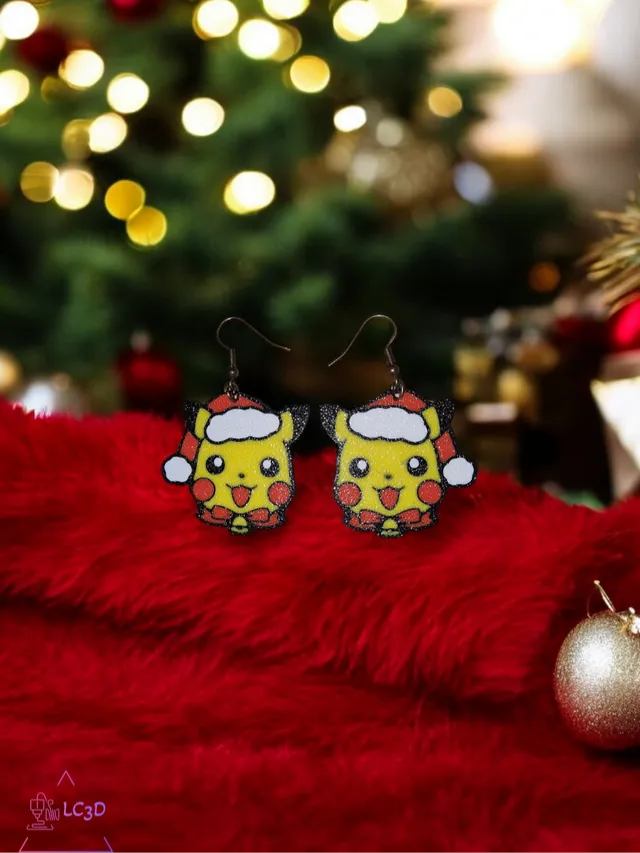 Christmas pikachu earrings