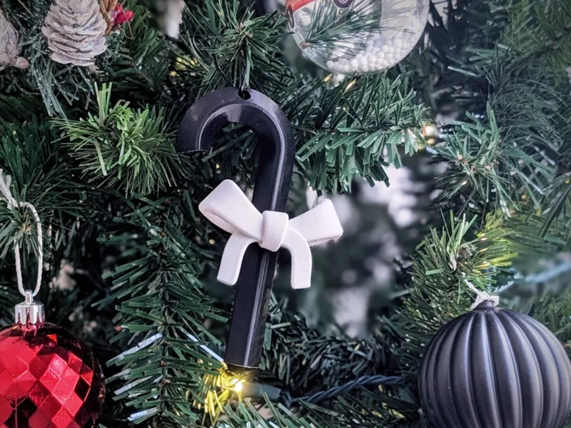 Minimalist Candy Cane & Bow Ornament