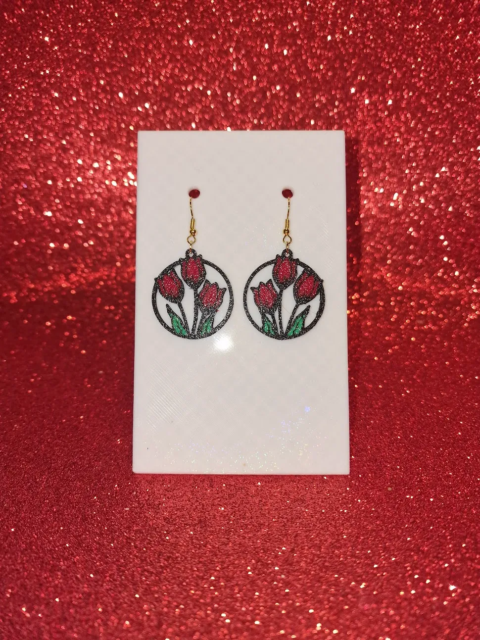 Red flowers earrings view 2