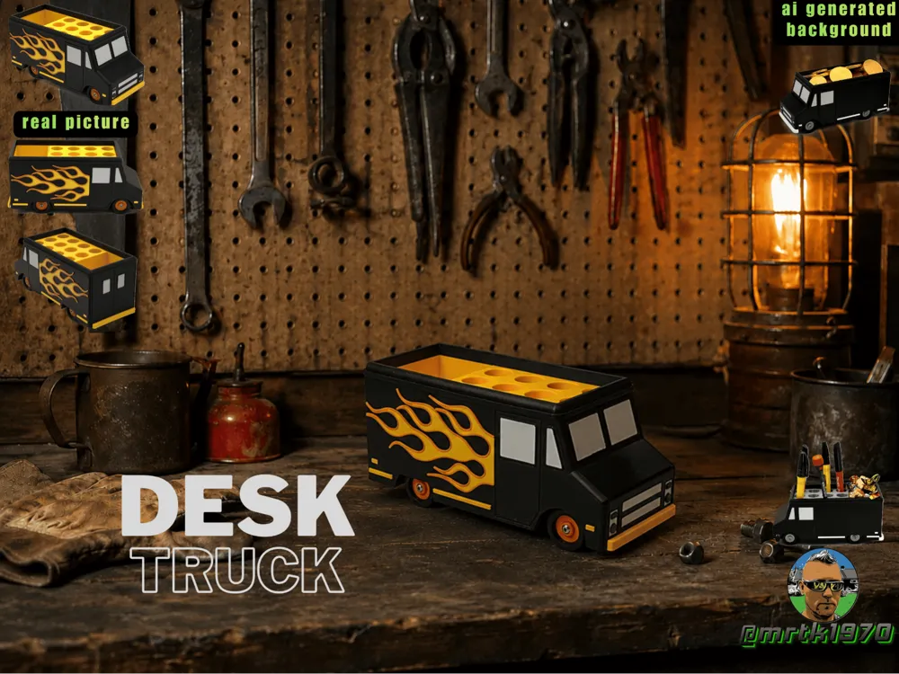 Organizador: Desk Truck FLAMES office organizer pen holder. Referencia del modelo original.