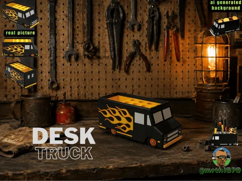 Organizador: Desk Truck FLAMES office organizer pen holder — referencia de MakerWorld