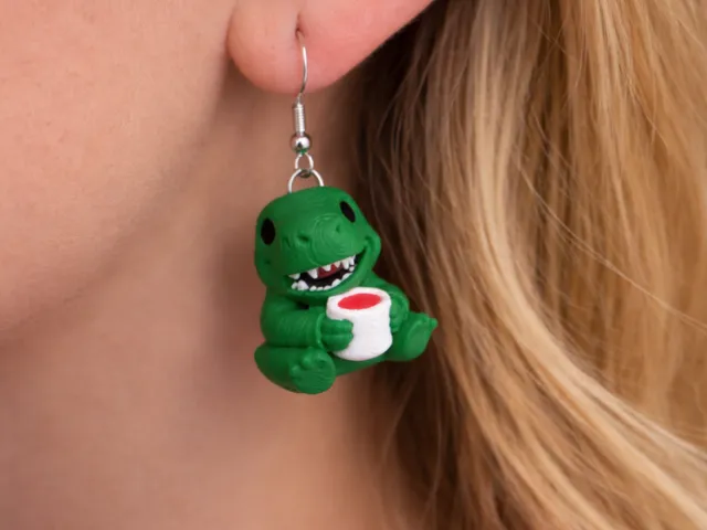 Sleepy T Rex With Coffee Earrings