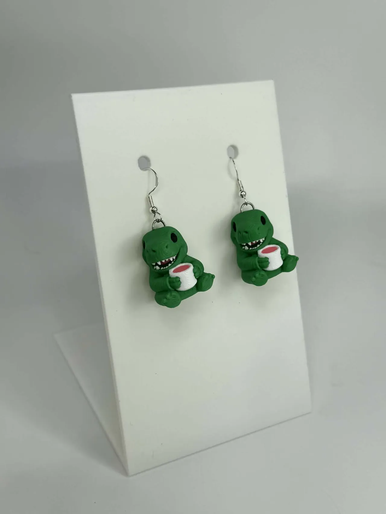 Sleepy T Rex With Coffee Earrings view 2