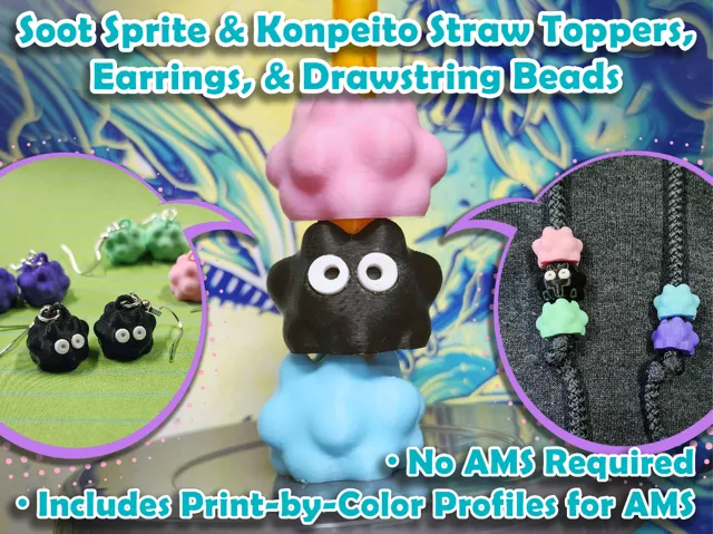 Soot Sprite & Konpeito Straw Tops, Earrings, Beads