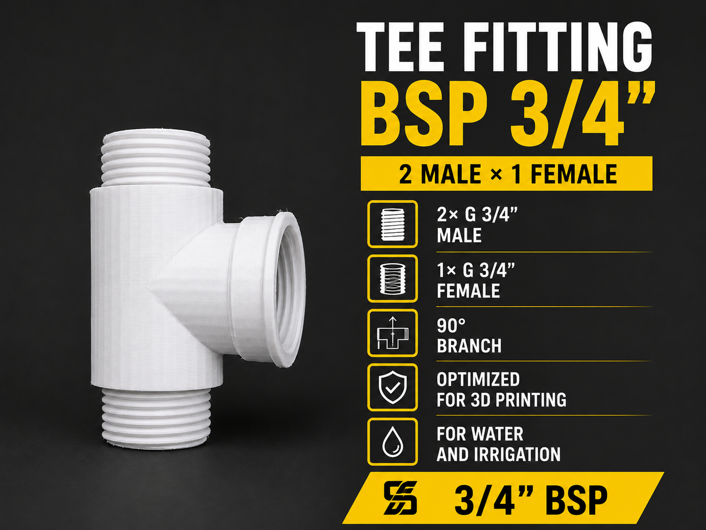 Raccordo a T BSP 3/4" – 2 Maschi × 1 Femmina