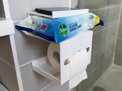 Holder with Shelf for Mobile Phone and Toilet Roll