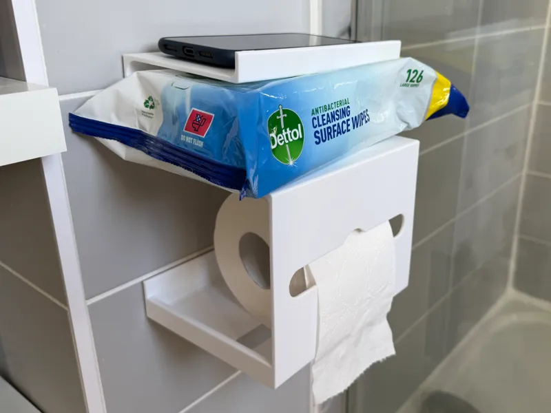 Holder with Shelf for Mobile Phone and Toilet Roll