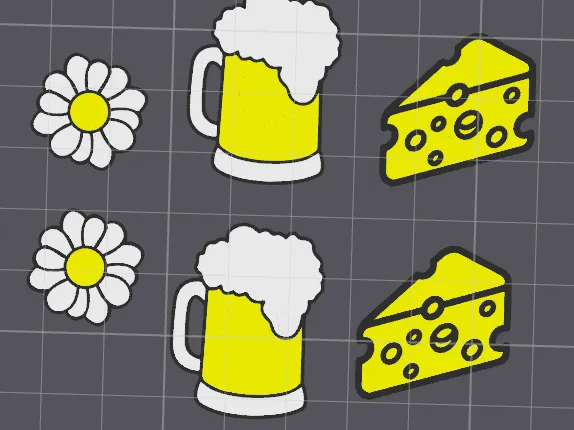 Beer mug, cheese block, and daisies