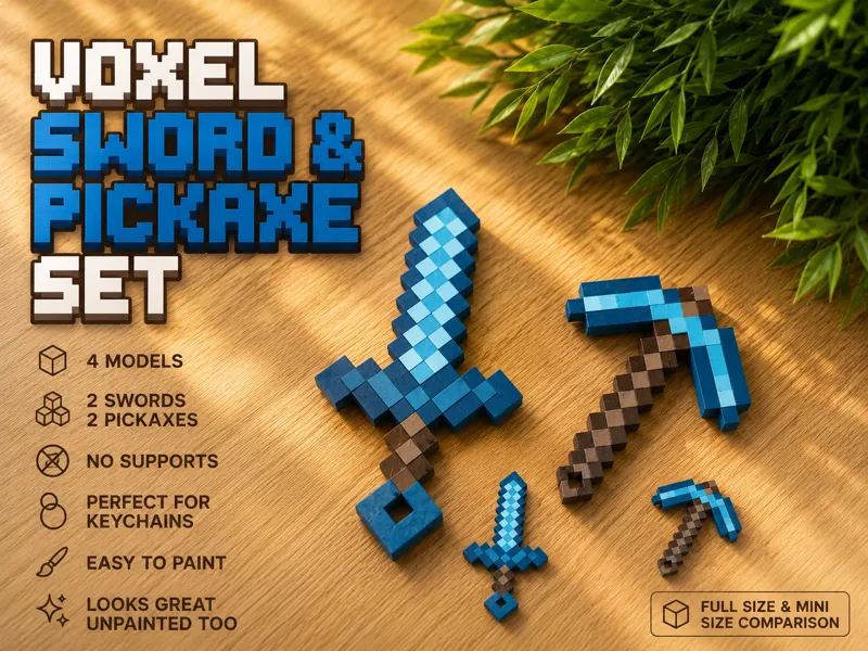 Minecraft-Inspired Voxel Sword & Pickaxe Set