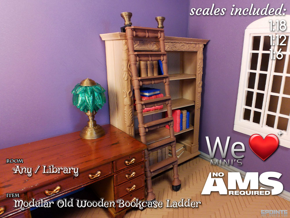 WLM - Modular Old Wooden Library Bookcase Ladder