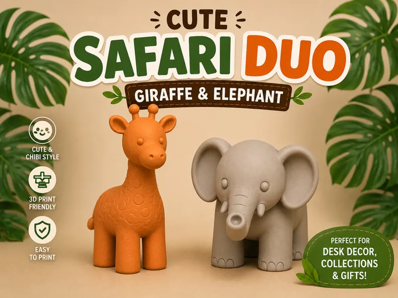 Cute Safari Duo – Giraffe & Elephant