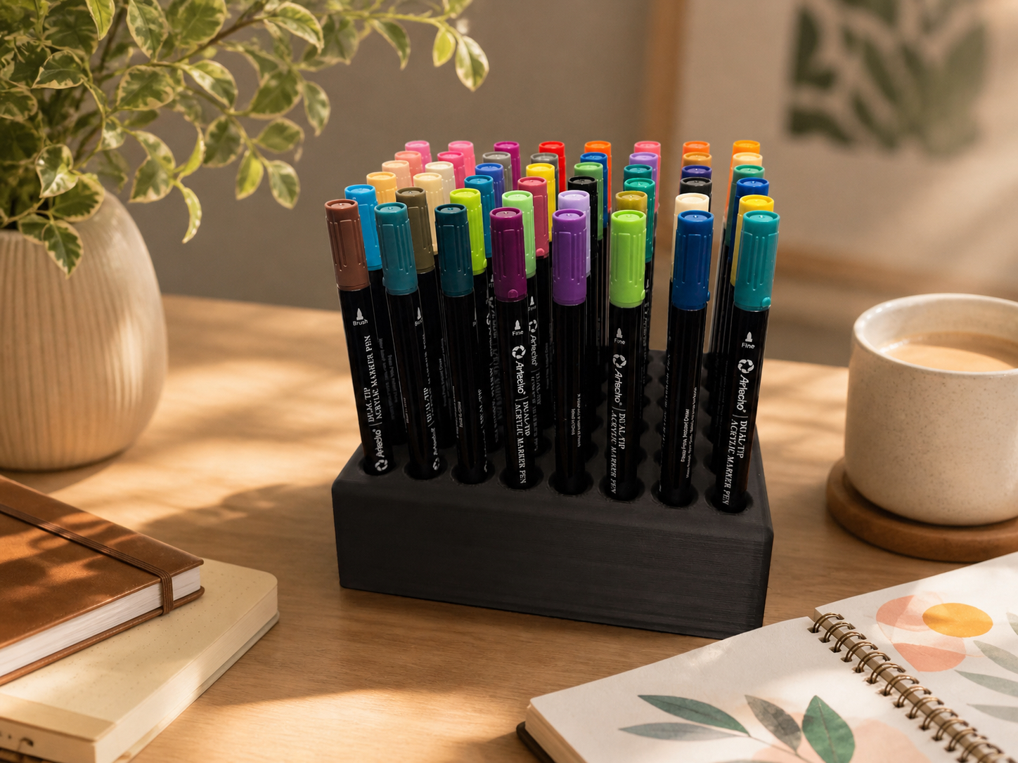 Parametric Pen and Marker Stand with Sloped Rows