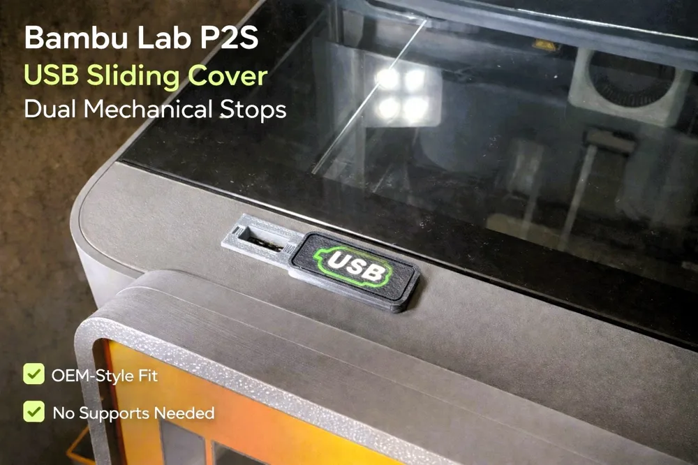 Bambu Lab P2S & X2D – USB Port Sliding Cover - Free 3D Print Model ...