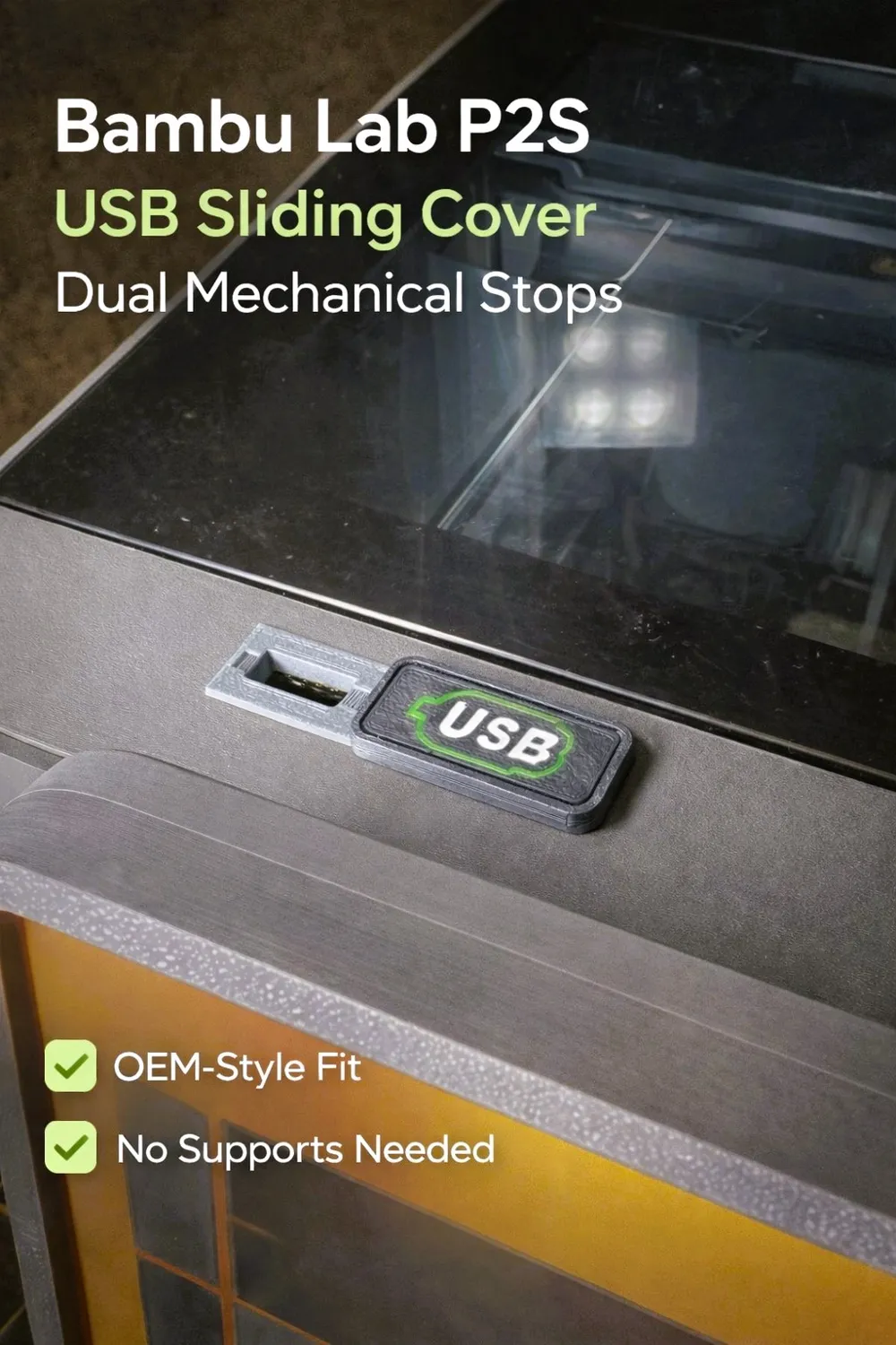 Bambu Lab P2S & X2D – USB Port Sliding Cover - Free 3D Print Model ...