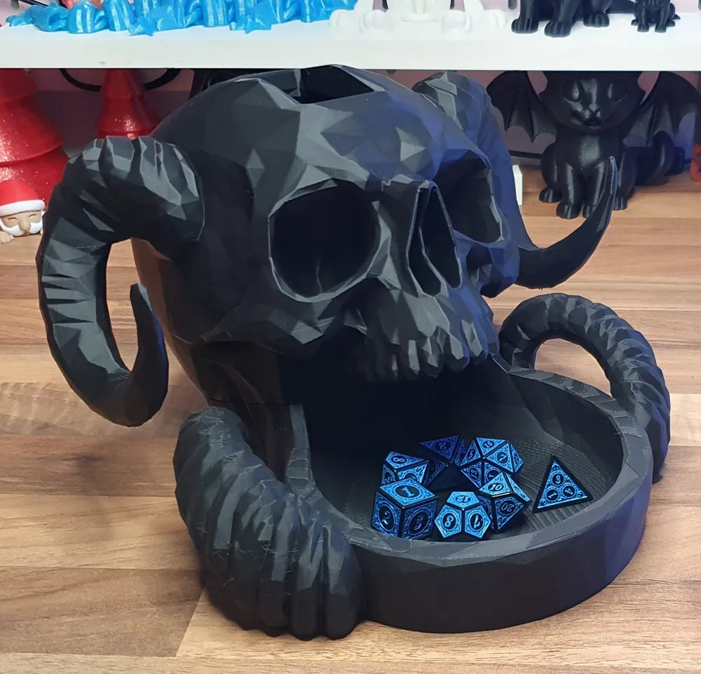 Demon Skull Dice Tower with Horns - Free 3D Print Model - MakerWorld