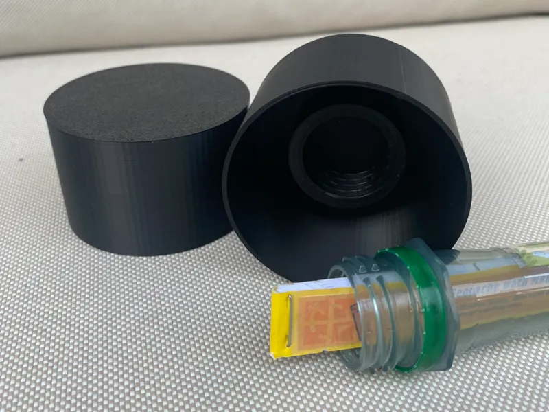 Parametric Geocache Sign Tube Fence Cap + Thread
