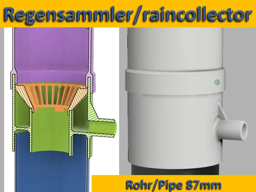 Modelo para impresión 3D: schlanker Regensammler Rohr 87mm. Referencia del modelo original.