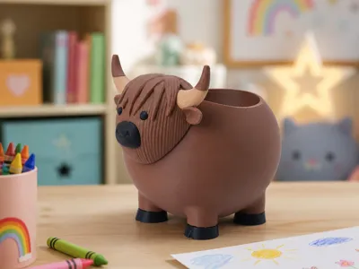 Highland Cow Desk Organizer - Farm Animal Storage