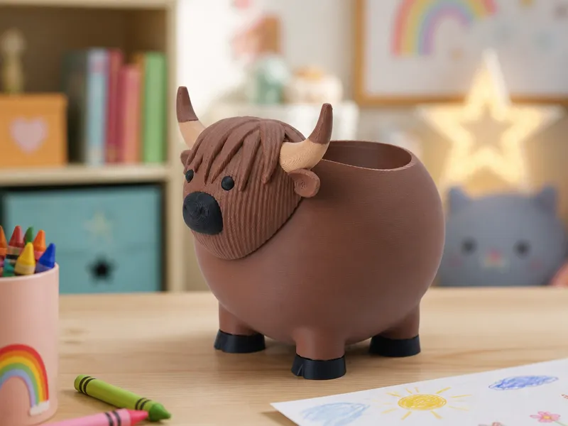 Highland Cow Desk Organizer - Farm Animal Storage