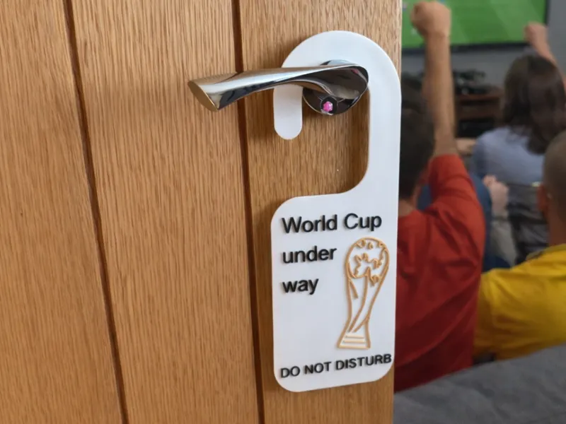 FIFA world cup under way door hangerDO NOT DISTURB