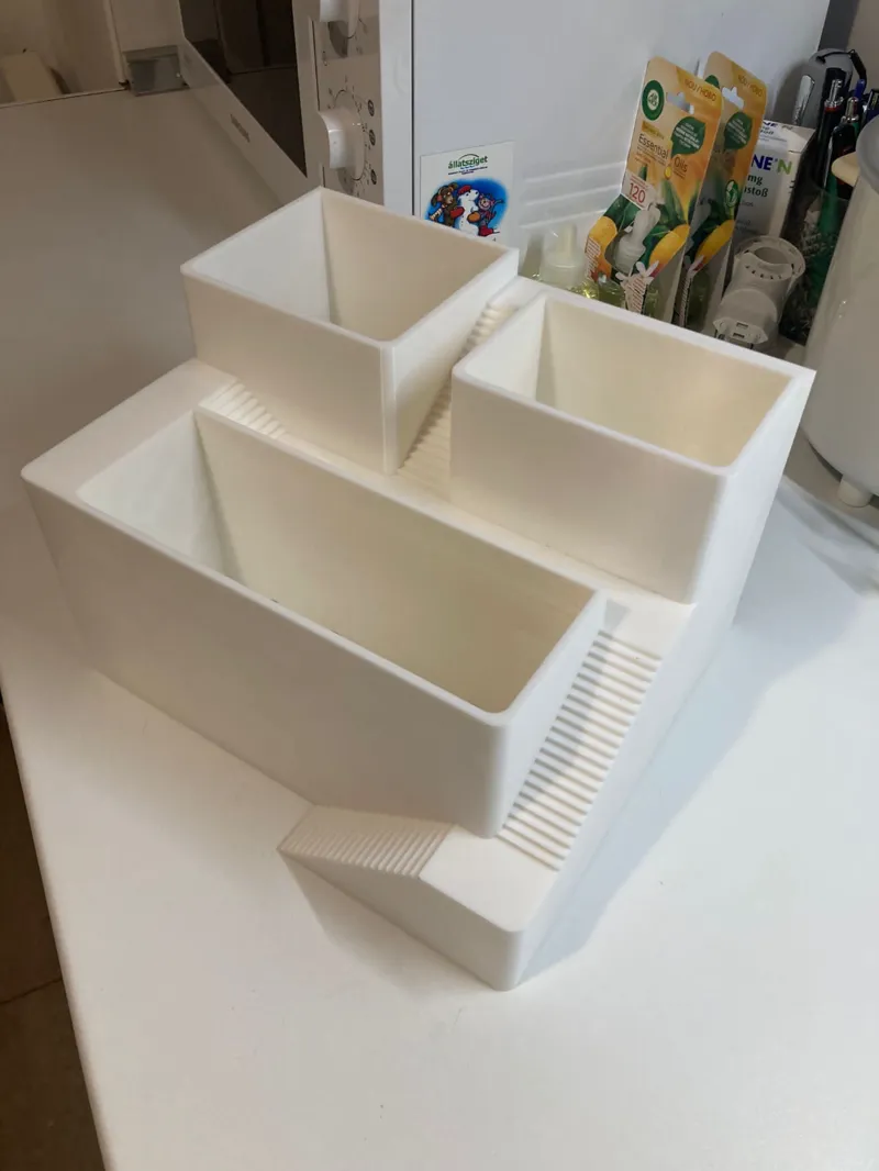 Staircase flower pot with drain system and watering hole
