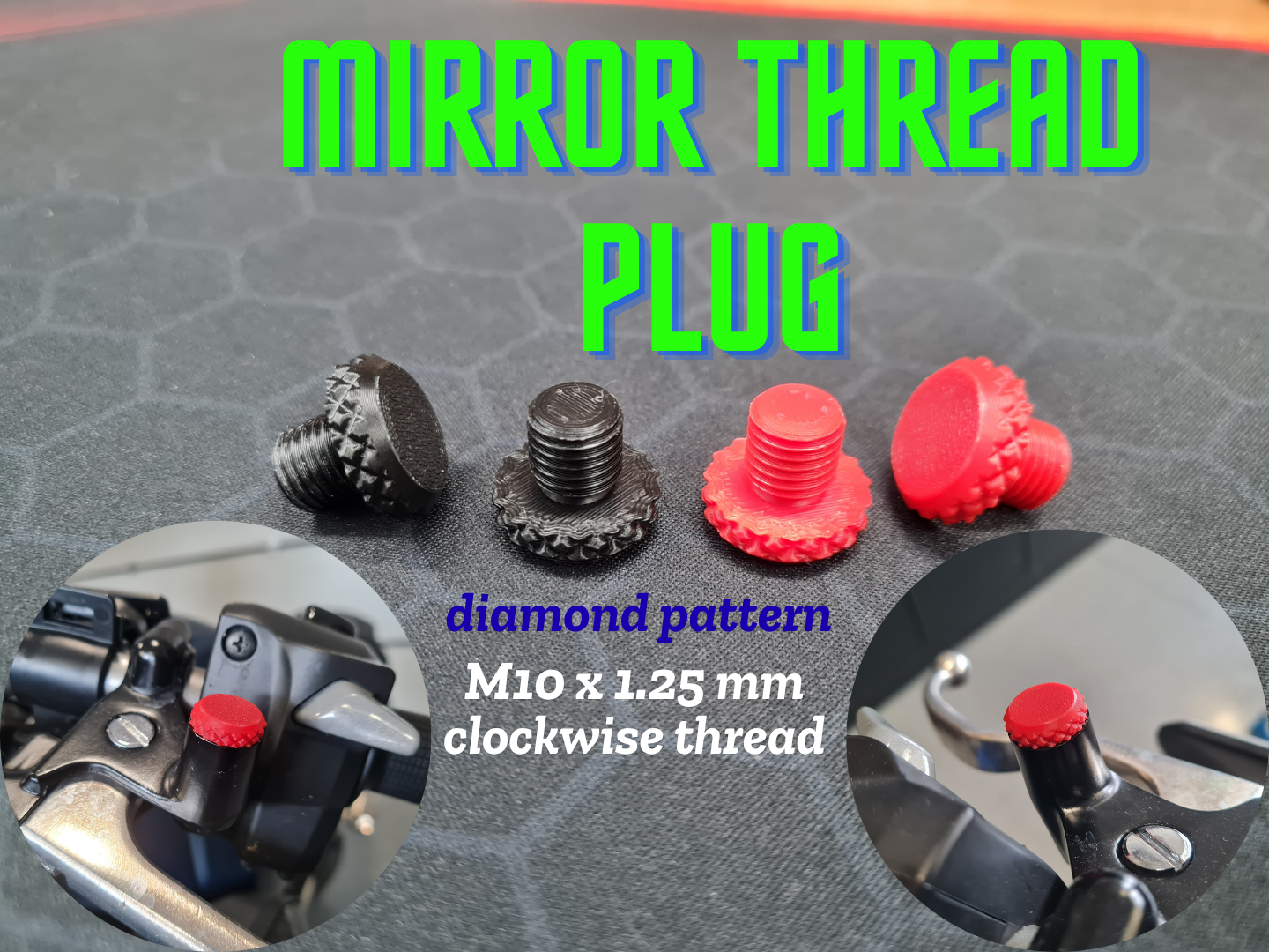 Motorcycle mirror thread plug - M10 x1.25mm thread