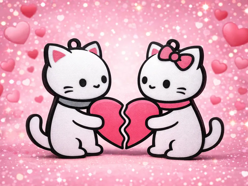 Couple Cat Keychain – Two Halves One Heart