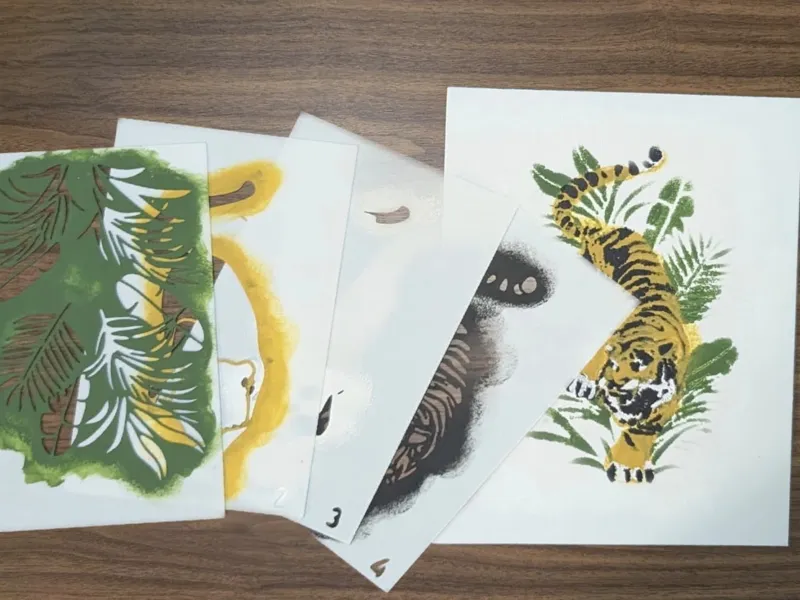 Layered Tiger coloring stencil