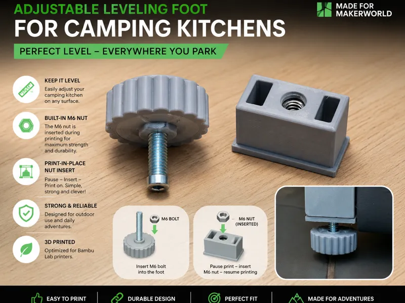 Adjustable Leveling Foot for Camping Kitchens