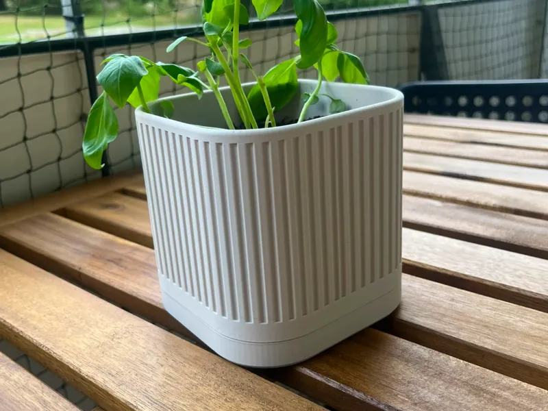 Japandi Ribbed Square Planter with Drainage Base