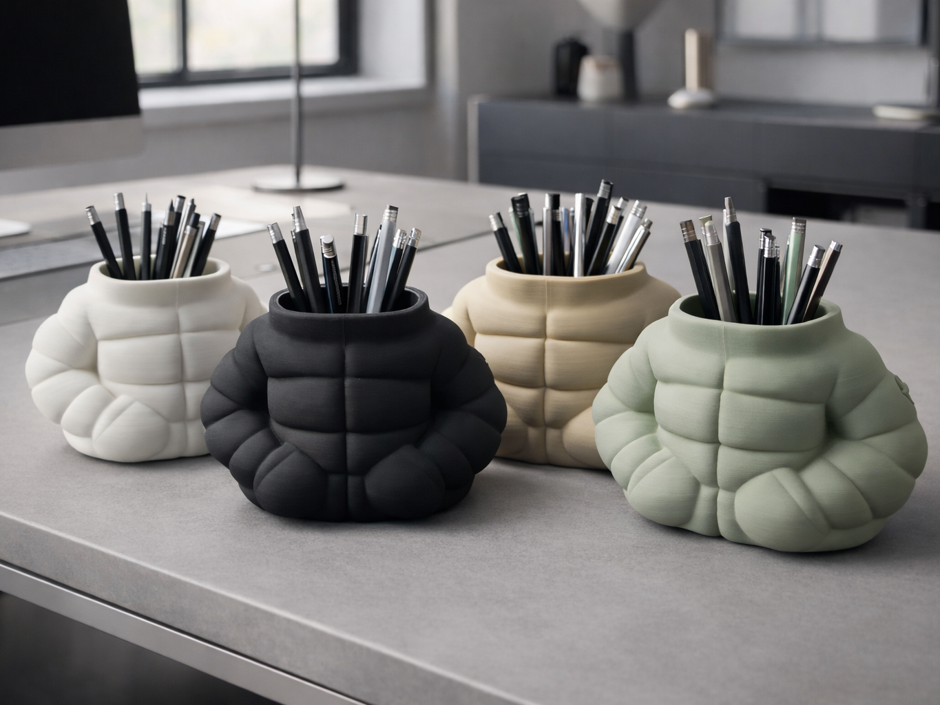 Pen Holder Puffer Jacket - Desk Organizer Decor