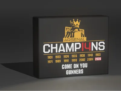 Arsenal Champions Lightbox - Premier League Club Arsenal 14 Historical Championship Record Lightbox (5 hours printing time)