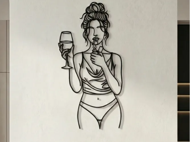 Line Art "Plaisir Coupable Wine and Smoke"