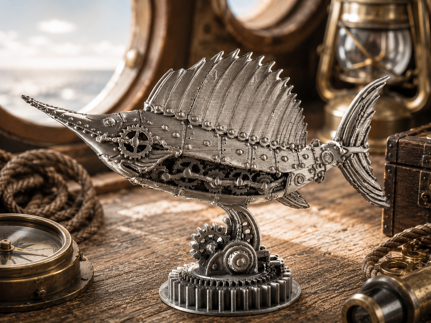 Steampunk Swordfish Mechanical Statue