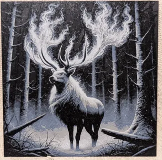 A Stag in snowy woods