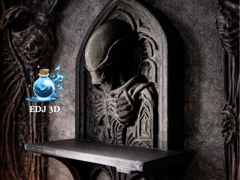 Wall Mounted Cyborg Xenomorph Shelf - Giger Decor