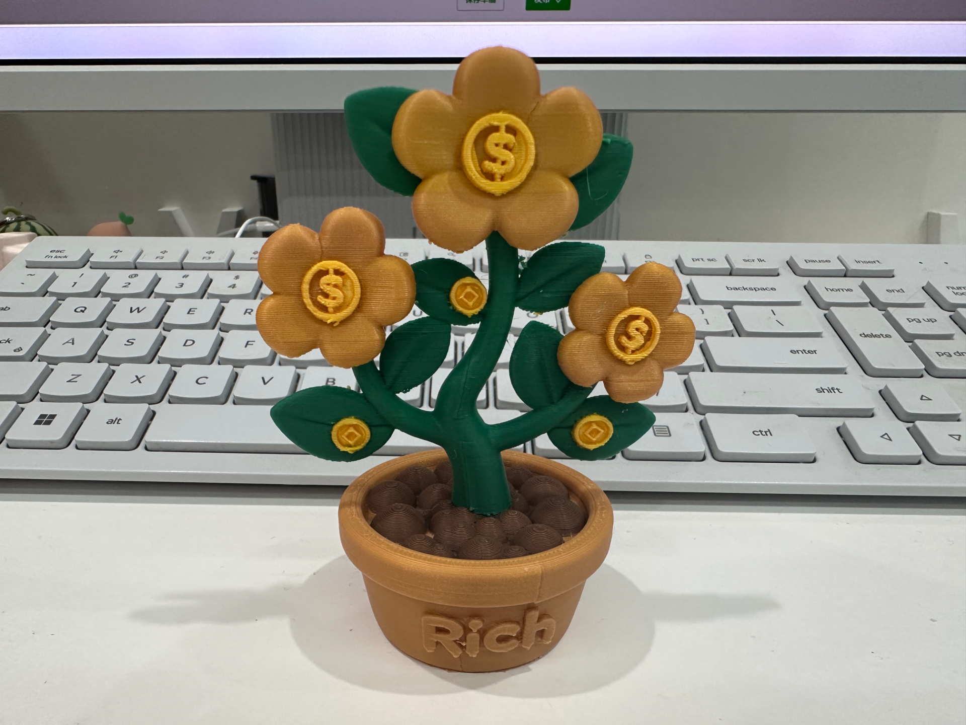 "有钱花" 摇钱树仿真一体花卉3D打印摆件