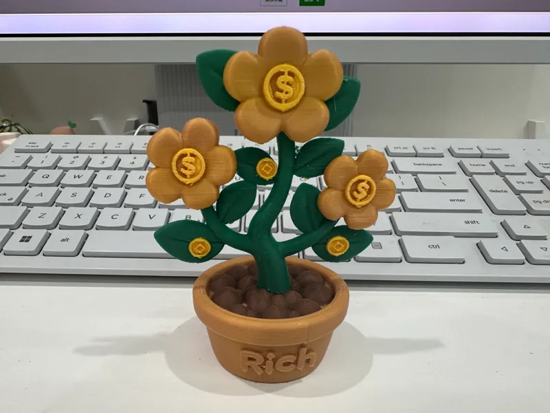 "有钱花" 摇钱树仿真一体花卉3D打印摆件