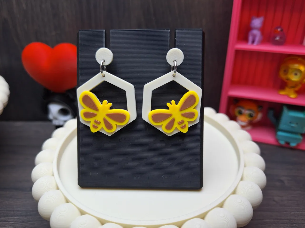 Bee Hexagon Dangle Earrings view 2