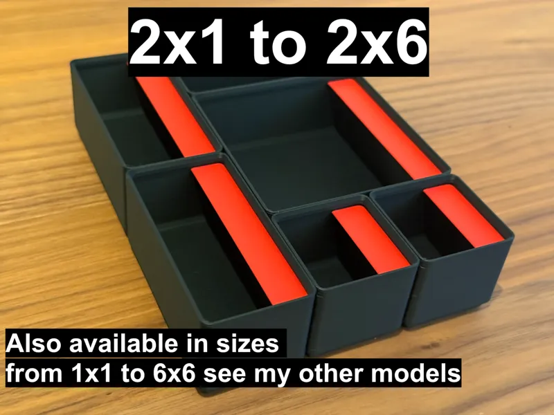 Labeled Gridfinity Bins 2x1 to 2x5(5 height units)