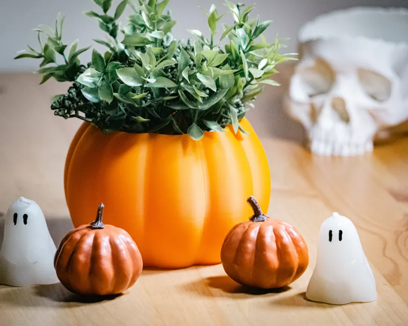 Pumpkin Planter (Easy Print) Halloween/Fall Themed Planter Pot with Drainage Holes