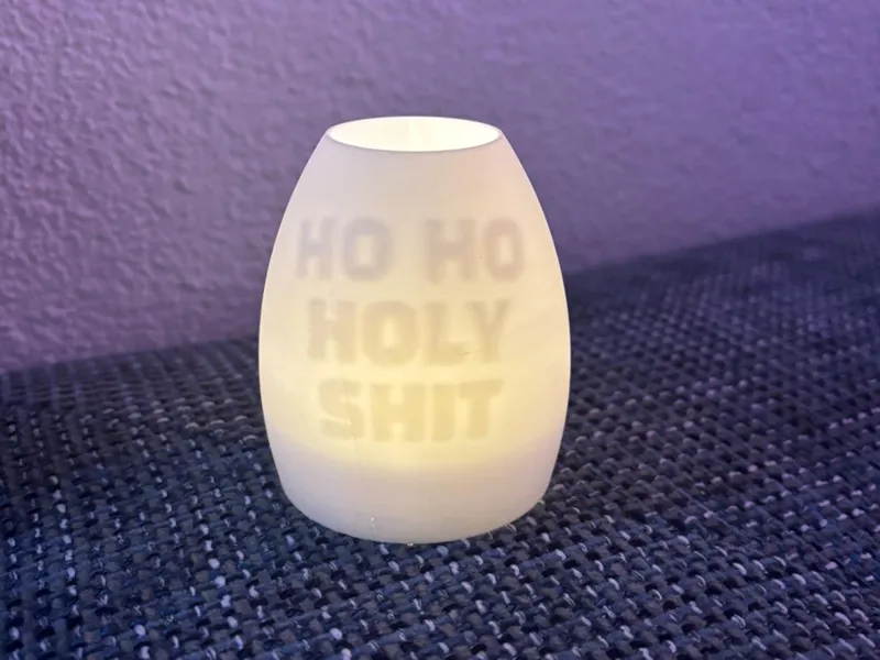 LED-Teelicht „HO HO HOLY SHIT“ – Litophane