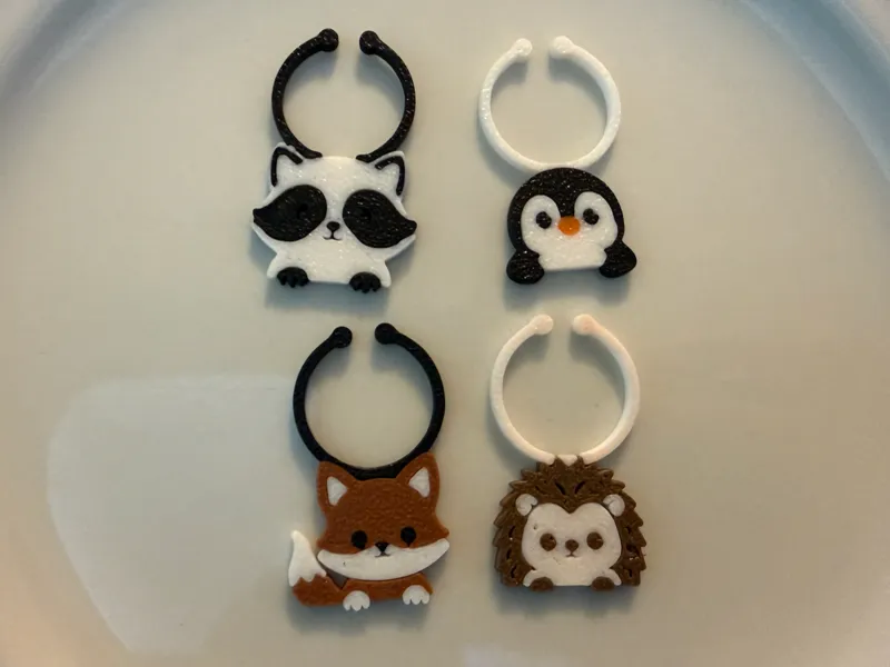Fox, Penguin, Hedgehog, Sheep, Raccoon Wine Charms