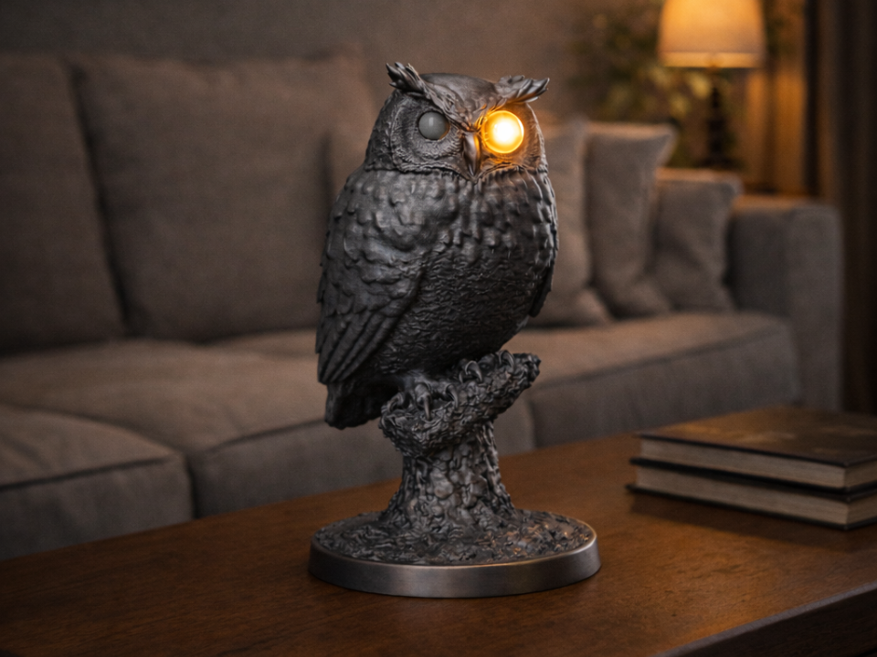 Obsidian Owl Lamp