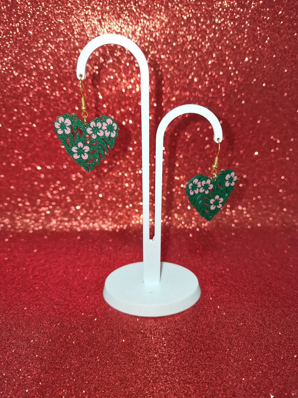 Tropical heart earrings view 3