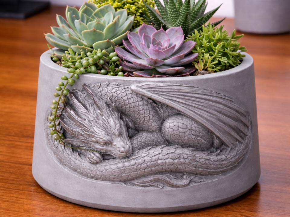 Sleeping Dragon Planter – Fantasy Succulent Pot
